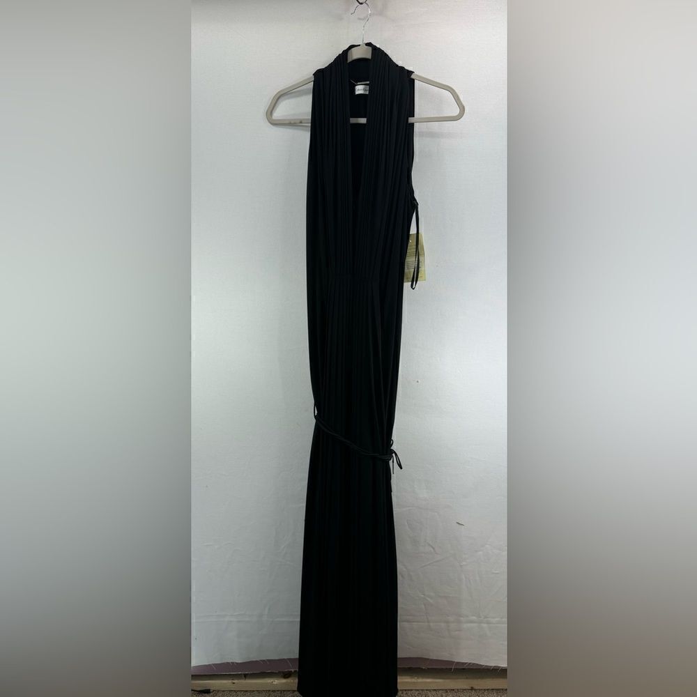 Calvin Klein Sleeveless Pleated Belt Maxi Zipper Front Dress- Black- Sz 14- NWT